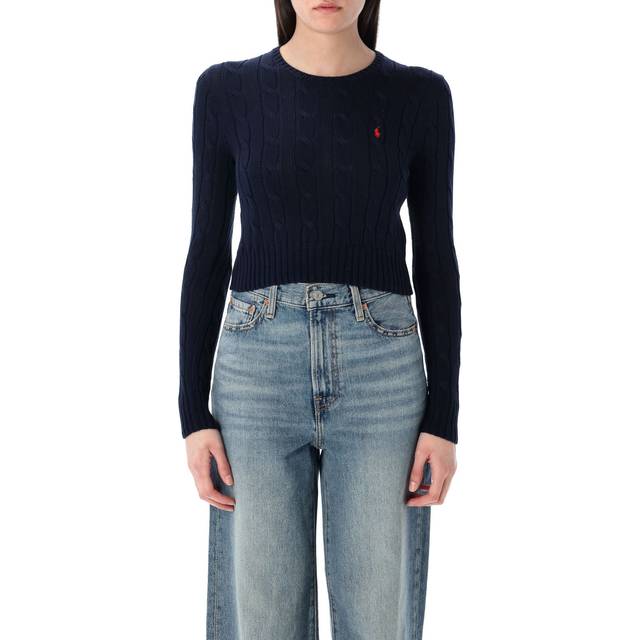 Polo Ralph Lauren, Round-neck Knitwear, female, Blue, M, Cotton Cable Knit Jumper
