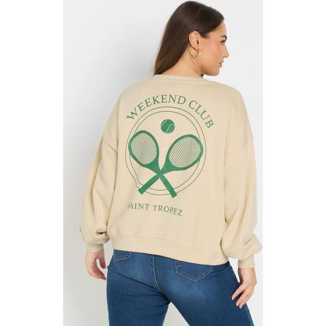 Yours Curve Cream 'Weekend Club' Tennis Back Print Sweatshirt, Women's Curve & Plus Size, Yours - 20