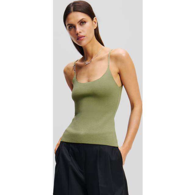Karl Lagerfeld, Knit Tank Top, Woman, Oil Green, Size: XL