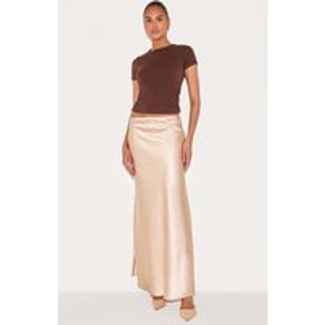 Champagne Satin Floaty Maxi Skirt, Yellow - 12