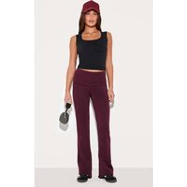 Burgundy Premium Soft Touch Foldover Yoga Flares, Red - 4