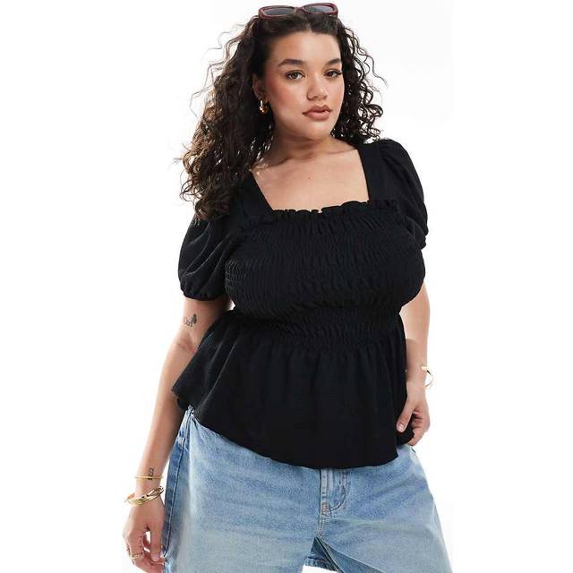 New Look Women's Plus Size Black Crinkled Shirred Top Curves - UK 28