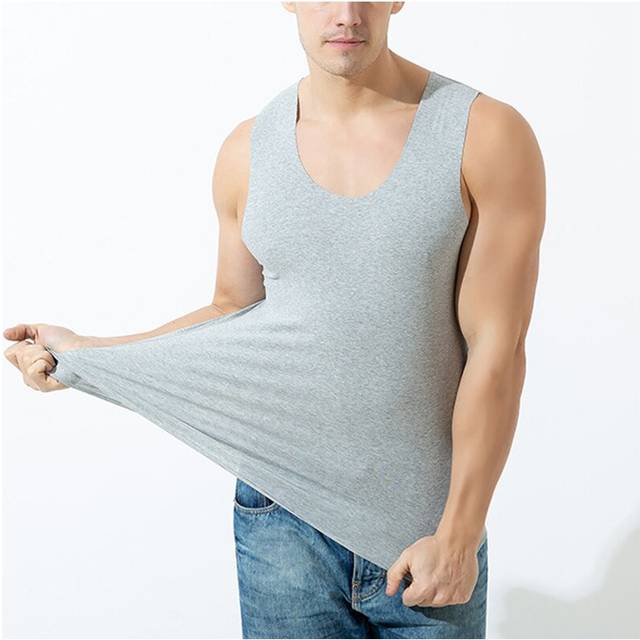 (Gray, L) Men's Vest Tank Tops Basic Tee Sleeveless Gym Sports Stretch Solid Color