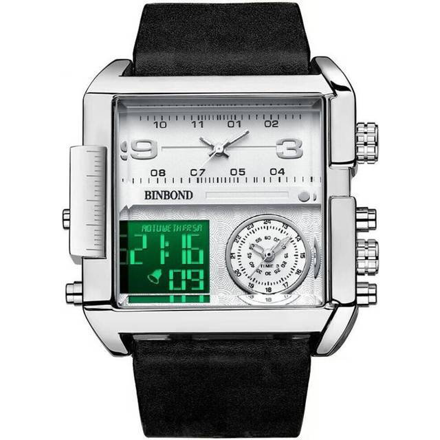(brown,silver) Luxury Brand Gold Watch Oversized Dial Multifunctional Outdoor Sports Fashion Quartz Watch Men's Dual Display Chronograph Clock
