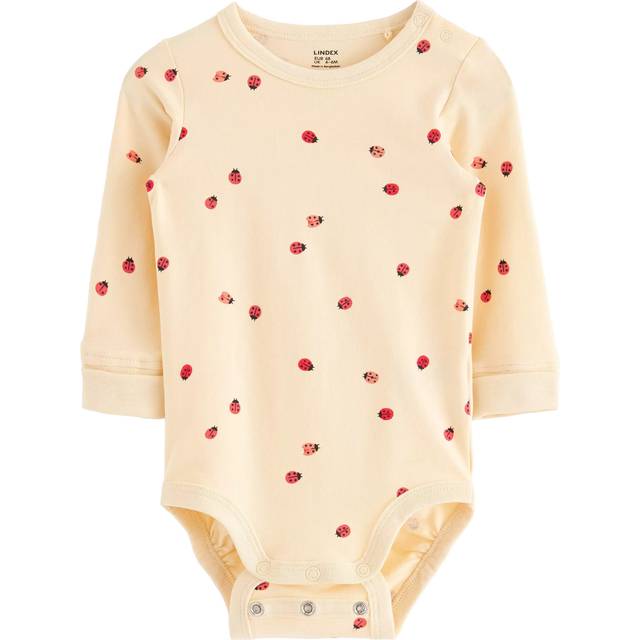 Lindex Baby Long Sleeve Ladybug Bodysuit, Light Yellow
