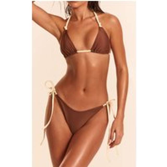Chocolate Contrast Binding Knot Tie Side Bikini Bottoms, Chocolate - 16