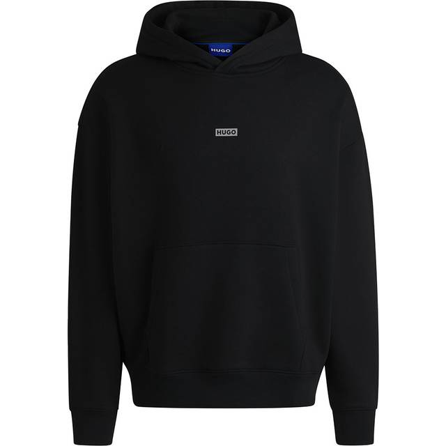 Cotton-terry loose-fit hoodie with logo details - Black