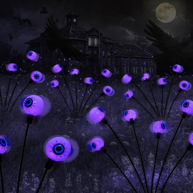 Outdoor Solar Scary Eyeball Lights,2PCS 6LED Swaying Firefly Lights,Waterproof Path Light for Yard A