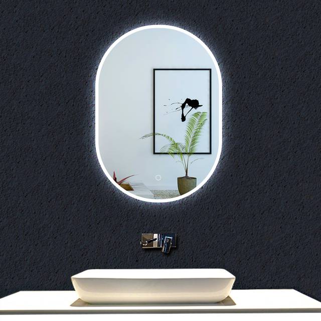 Oval Mirror with LED Lights Anti-fog for Make up Home Bathroom 50x70cm