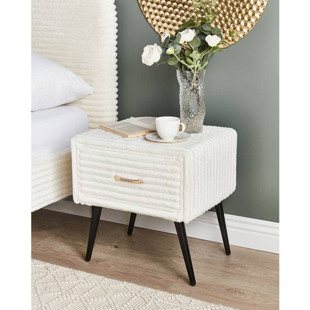 Corduroy Jumbo Cord Upholstered Bedside Table Nightstand 1 Drawer Green Flayat