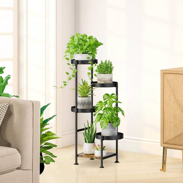5 Tier Metal Plant Stand Pot Stand - Black (80cm H X 25.5cm L X 25.5cm D)
