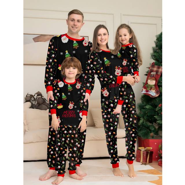 (A, Kid 3Y) New Merry Christmas Print Mom Daughter Dad Son Matching Pajamas Set 2 Pieces Suit Soft Loose Loungewear Xmas Family Look Pyjamas