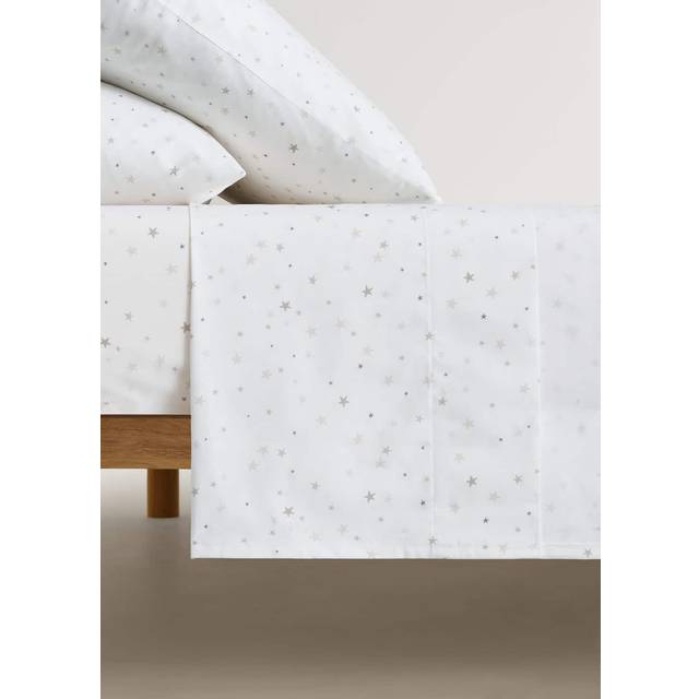 Cotton percale printed cotton top sheet for cot grey - Home - 100x150cm - MANGO HOME - Grey