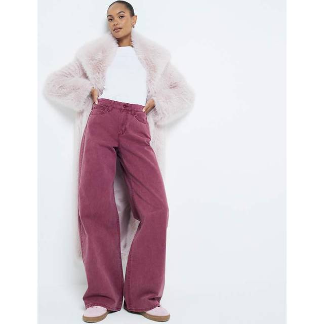 River Island Womens Red Mid Rise Soft Wide Leg Jeans - 14L