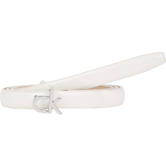 Slim Leather Logo Belt - White - 90 cm