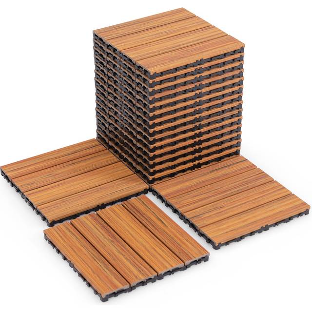 18 Pieces Interlocking Deck Tiles Waterproof Outdoor Flooring Covering-Brown