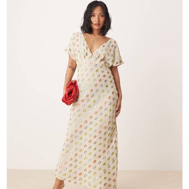 Never Fully Dressed Elodie Foil Maxi Dress, Cream/Multi