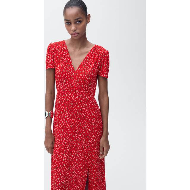Mango Pomi Textured Floral Print Midi Dress, Red