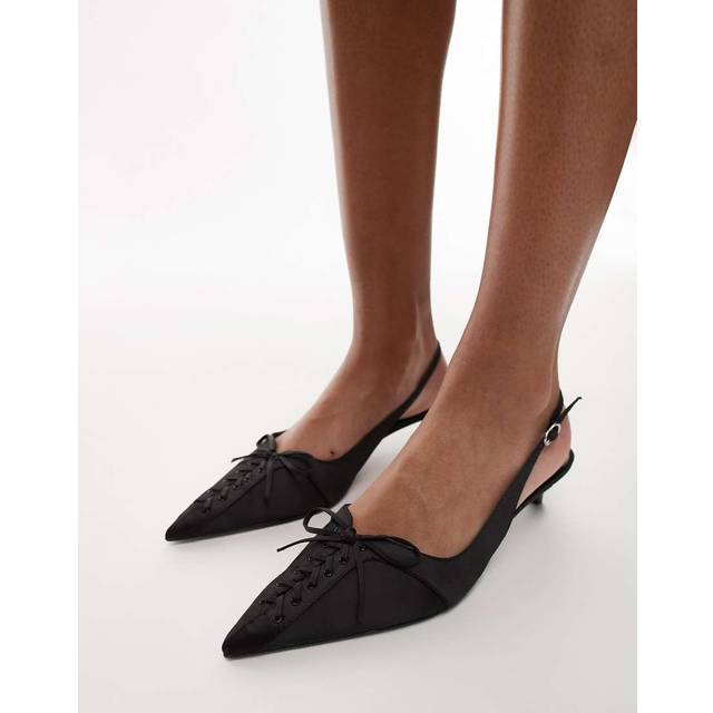 Mango Corse Lace Up Slingback Pointed Heeled Courts, Black