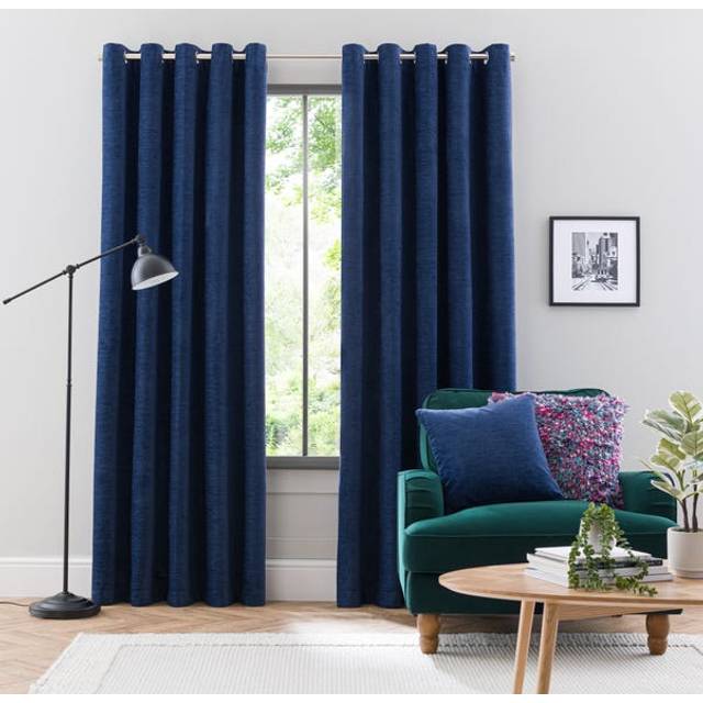 Genoa Chenille Blackout Eyelet Curtains - Indigo