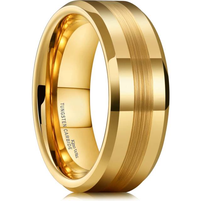 King Will GOLD 8mm Gold Tungsten Carbide Ring Brushed Center Mens Wedding Band Comfort Fit