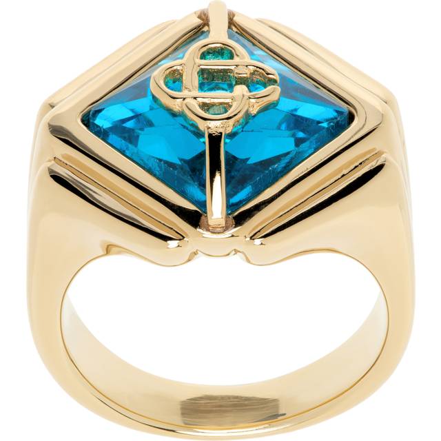 Casablanca Gold & Blue Casa Signet Ring - LIGHT BLUE - S