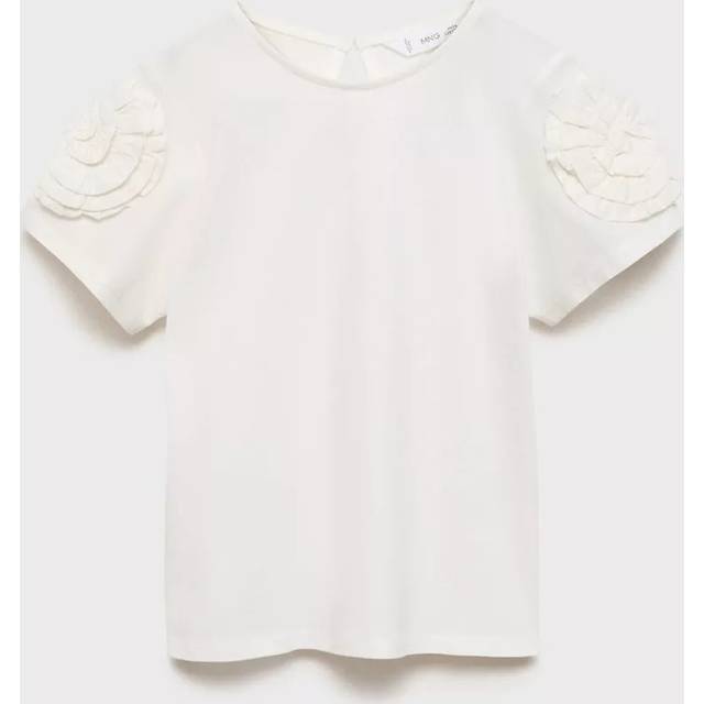 Mango Kids' Cotton Rose Embossed T-Shirt, Natural White