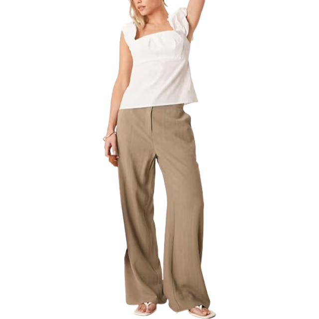 ASOS DESIGN Petite – Khakifärgade linnebyxor med raka ben och avslappnad passform-Grön/a