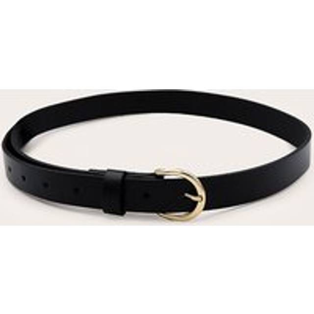 Black Pu Gold Crescent Buckle Skinny Belt, Black - S/M