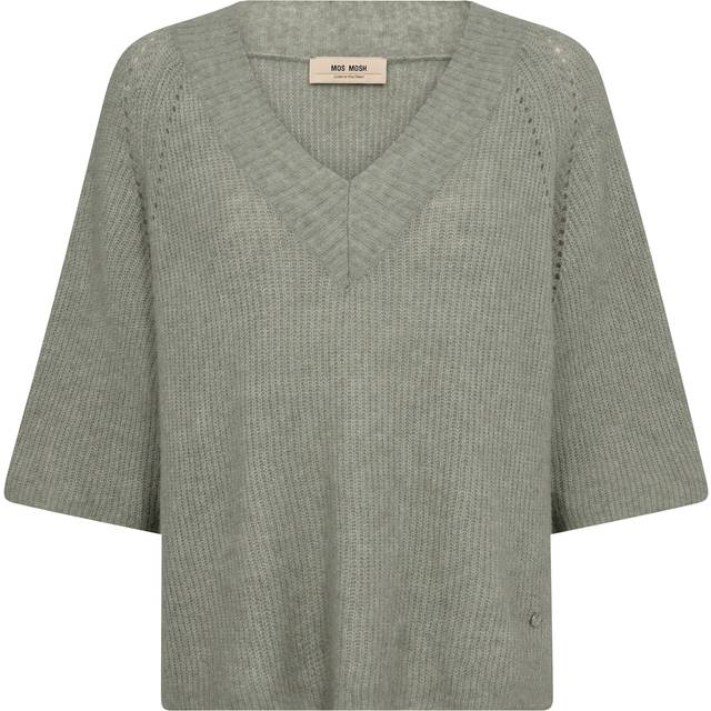 MOS Mosh, Stickade tröjor & koftor, Dam, M, V-ringad Stickad Pullover Kort Ärm - green (M)