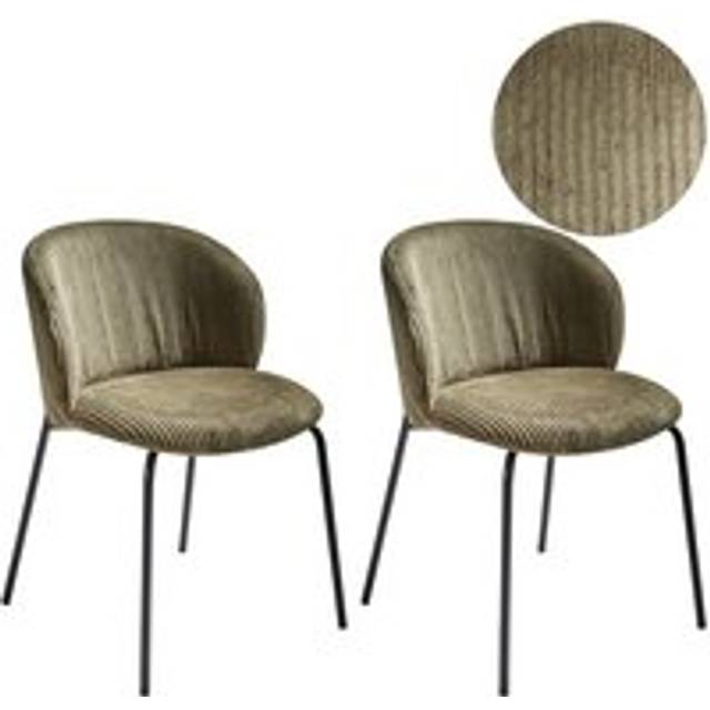 Beliani - Set of 2 Dining Chairs Iron Legs Corduroy Upholstery With Rounded Backrest Olive Green Miles