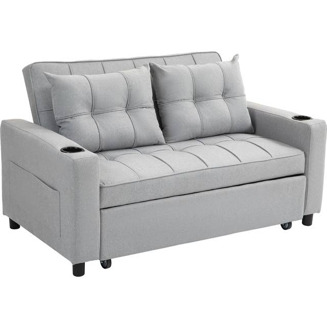 Homcom 2 Seater Pull Out Sofa Bed With Pockets For Living Room Light Grey, Grey