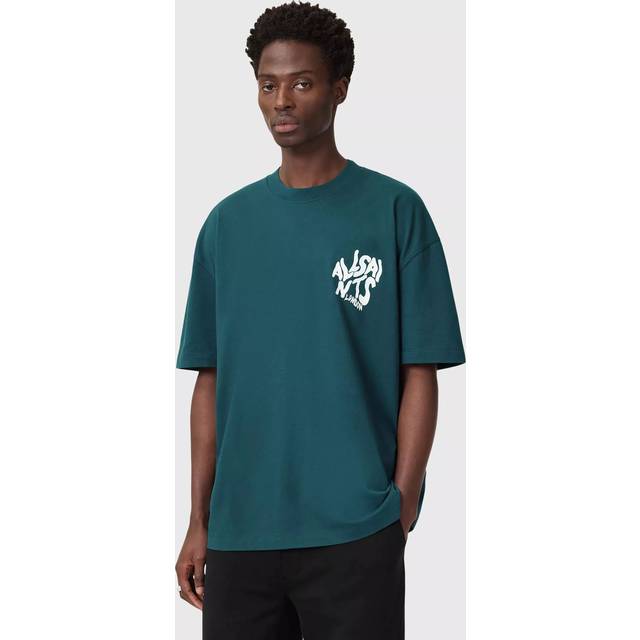 AllSaints Orlando Organic Cotton Oversized Fit Crew T-Shirt, Mid Blue