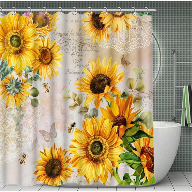 1 st solrostryck Enkel design duschdraperi eller matta set för badrum med 12 duschdraperikrokar Present hem badrumsinredning - Multifärgad (180*180,fyra delar set,Toalettmatta,lång dyna,U-formad kudde)