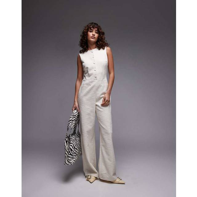 Mango Sofia Cotton Blend Sleeveless Jumpsuit, Light Beige