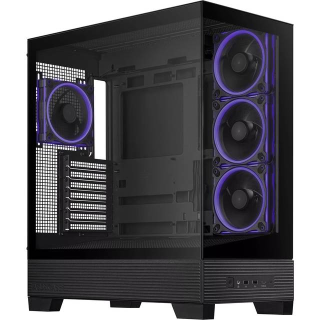 ASUS A31 Plus TG ARGB chassi PC ATX (kompatibel med moderkort med dold kontakt, 360 mm radiatorer och 380 mm grafik, 4 ARGB-fläktar, härdat glas, kabelhantering), svart