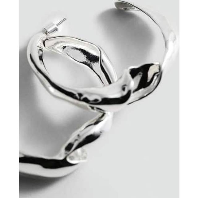 Wavy hoop earrings silver - Woman - One size - MANGO - Silver - U