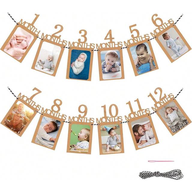 SHEIN 1st Birthday Baby Photo Banner, Growth Record 1-12 Month Photo Prop, Monthly Milestone Photograph Bunting Garland, First Birthday Celebration Decorati