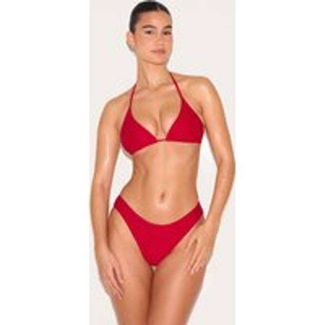 Red Lace Triangle Bikini Top, Red - 12