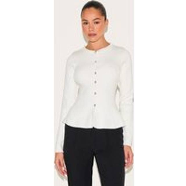 Cream Compact Knit Peplum Cardigan, White - XS