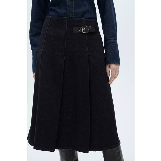 Mango Mara Midi Skirt with Buckle, Navy