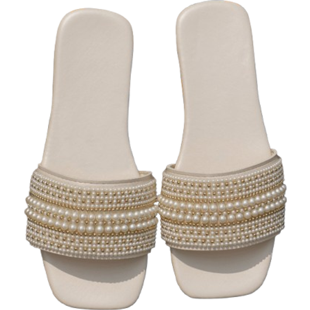 SHEIN Women&#39;s Fashionable Faux Pearl Decorated Square Toe Flat Sandals For Summer Valentines