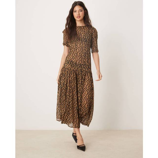 Never Fully Dressed Lucia Leopard Print Semi Sheer Dress, Brown