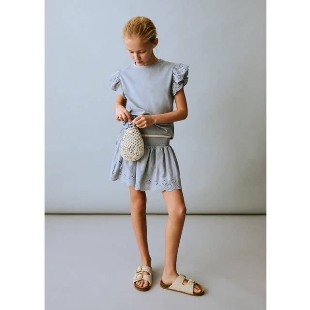 Swiss-embroidered ruffled skirt sky blue - Kids - 9-10 years - MANGO KIDS - Sky Blue