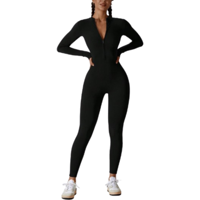 Långärmade, åtsittande jumpsuitbyxor för kvinnor med hög elasticitet, sportyogabyxor, slim fit, bekväma och hudvänliga - Svart (L,M,S,XL)