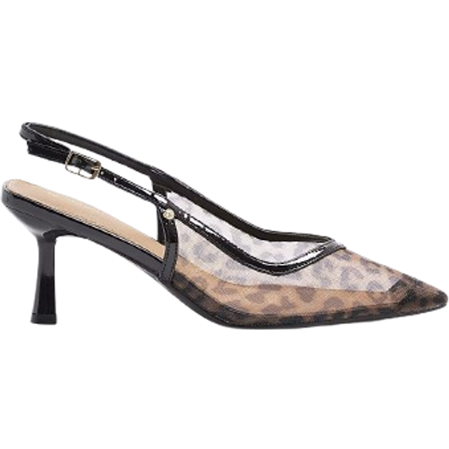 River Island Leopard Print Mesh Court Heeled Shoes, Brown, Size 2, Women