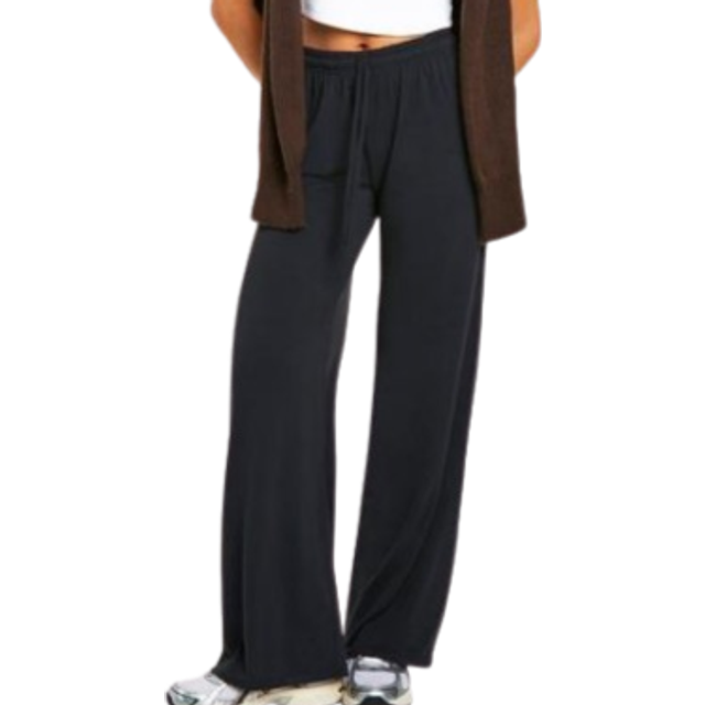 Womens Peached Jersey Drawstring Wide Leg Trouser - Black - 6, Black