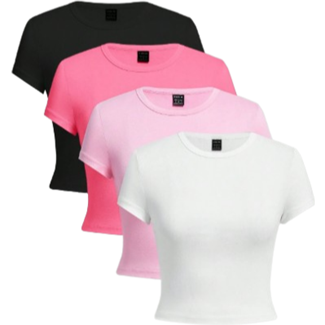 SHEIN 4pcs/Set Casual Crew Neck Short Sleeve Fitted Tee Shirts For Women, Summer