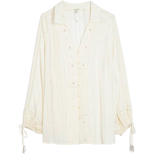 River Island Womens Cream Lace Embellished Beach Shirt - M