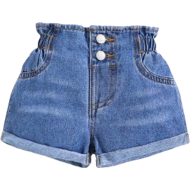 SHEIN Baby Girl Fashionable Ladies&#39; Summer Lace Trimmed Denim Shorts